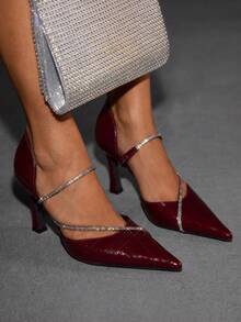 CUCCOO SZL Casual & Commute Minimalist Pointed Toe Women Pumps For Christmas - Burgundy - View 3