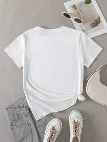 EMERY ROSE 字母刺绣圆领休闲百搭夏季短袖T恤 - 白色 - 查看 2