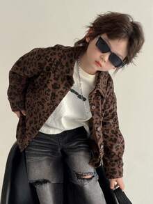 DAZY Young Boy Casual Leopard Print Button Front Pocket Shirt, Autumn - Brown - View 1