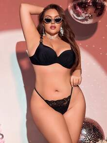 Backless, Luxurious Rhinestone & Metal Decor Sexy Lingerie, Plus Size - Black - View 1