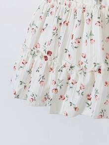 Sweetra 2 件女童时尚西装领长袖夹克搭配松紧腰 A 字形花卉印花吊带裙套装，适合休闲、度假穿着，春秋季 - 棕色 - 查看 4