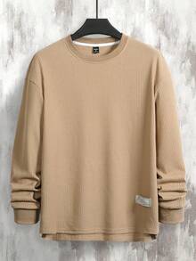 Manfinity Hypemode Men's Letter Embroidered Crew Neck Loose Casual Long Sleeve Pullover Sweatshirt Mens Oversized Street Wear Men Long Sleeve Knit - Apricot - View 4