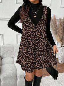 SHEIN Frenchy Elegante set da 2 pezzi da donna con stampa leopardata, adatto per autunno/inverno, Capodanno, feste musicali, colore nero - Castano - Visualizzare 7