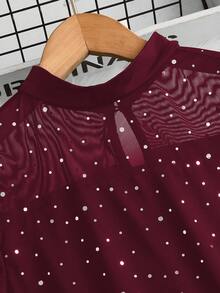 Sparklyn Mädchen elegantes Prinzessinnen-Stil schwarzes Mesh-Kleid - Bordeaux - Übersicht 8