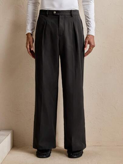 SWAVVY Men's Woven Casual Loose Solid Color Elastic Waist Straight Leg Pants, Fall