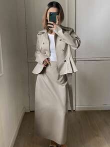 DAZY 2 pièces Ensemble veste et jupe femme à double boutonnage, manches longues