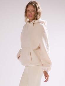 MUSERA Oversized Zip Through Hooded Loose Fit Borg Fleece Autumn Fall  Ski Vacation Lounge Holidays Summer Spring - Cream - View 3