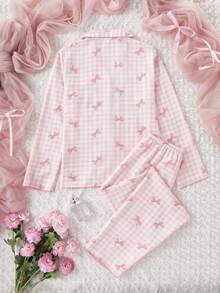 2件套少女杏色蝴蝶印花长袖开衫和裤子休闲舒适家居服 - 彩色 - 查看 2