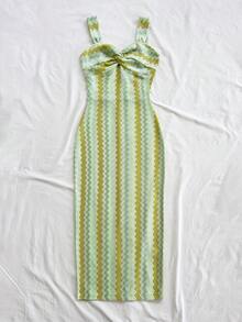 Soleia 女士印花扭结休闲度假中长吊带裙 - 綠色 - 查看 3