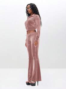 BABYPHAT Low Rise Velour Flare Sweatpants With Rhinestone Embellishments For Comfort And Style - Baby Pink - View 3