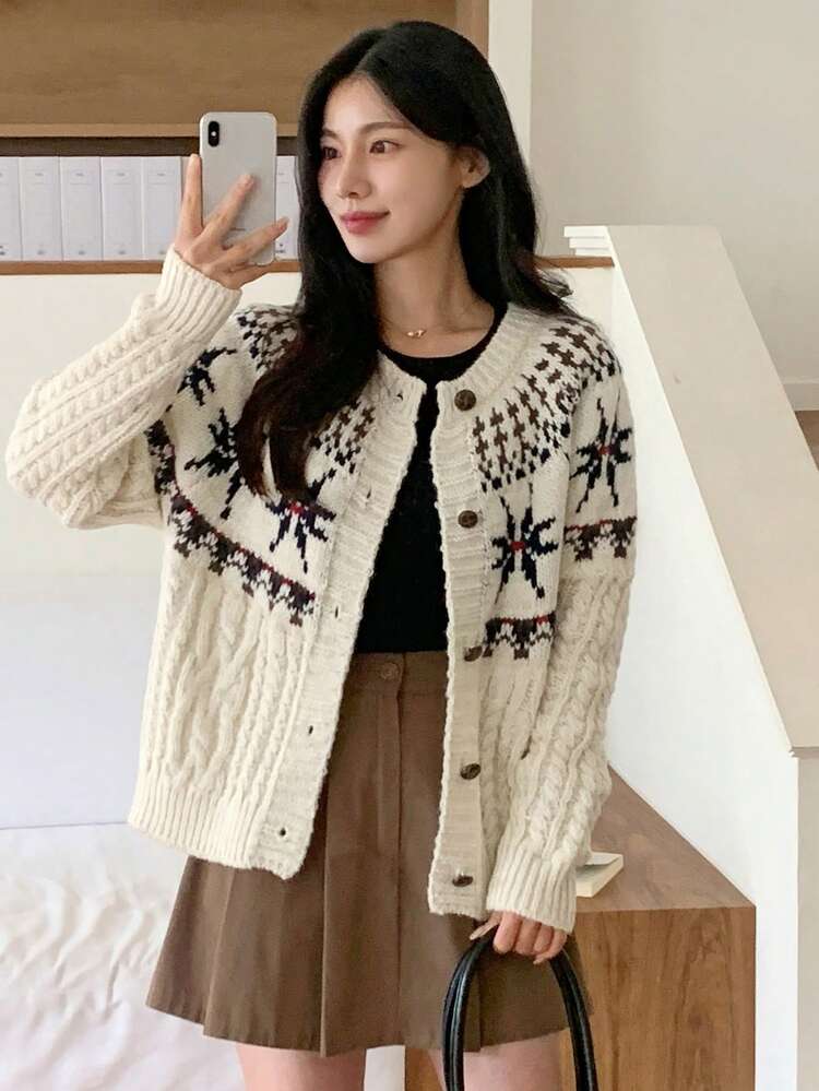 Women's Loose Snowflake Christmas Cardigan Sweater