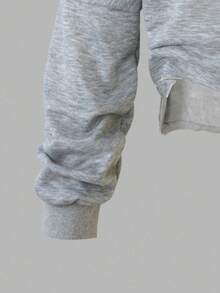 Sweetra 青少年女孩蝴蝶结印花不对称露肩不对称下摆休闲运动衫 - 灰色 - 查看 4