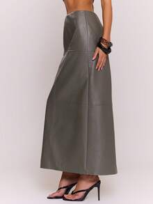 MUSERA Faux Leather Panel Straight Fit Maxi Skirt Sexy Going Out Autumn Fall Night Out Winter Cute Streetwear Feraux