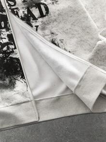 ROMWE MEN Street Life Áo nỉ có mũ họa tiết tối màu thời trang thu đông dành cho nam - trắng - Xem 5