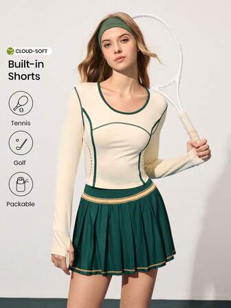 CourtClass 休闲百搭清爽撞色修身带拇指孔长袖运动T恤