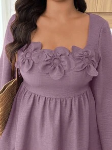 Weeklong 两件套方领荷叶边下摆花卉装饰裤装 - 紫色 - 查看 6