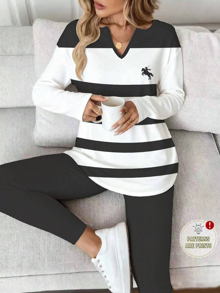 SHEIN LUNE Bộ 2 áo thun dài tay và quần legging cho nữ, Thu/Đông - Nhiều màu - Xem 1