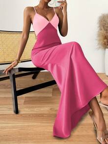 Chiquease Women's Summer Color Blocked Long Tail Spaghetti Strap Dress - Multicolor - View 4