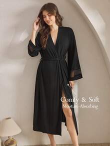 Ocili Roupão Casual Confortável de Renda com Padrão Ondulado, Macio e Chique, Fácil e Confortável para o Outono e Inverno