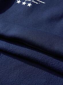 SWAVVY Men's Casual Loose Fit Pullover Sweatshirt, Navy Blue With Printed Buttons, Spring/Autumn - Blue - View 5