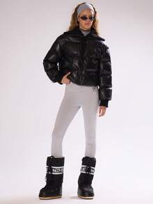 MUSERA Chaqueta acolchada con cremallera, cuello vuelto acanalado brillante, para el invierno, esquí, vacaciones, descanso y après-ski - Negro - Ver 5