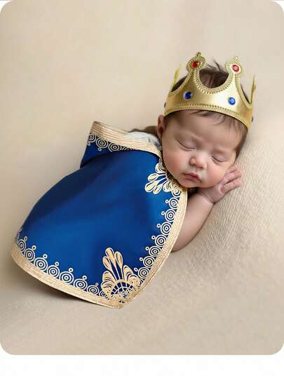 Conjunto de fotografía para recién nacido niño/niña con lujoso patrón floral azul y dorado