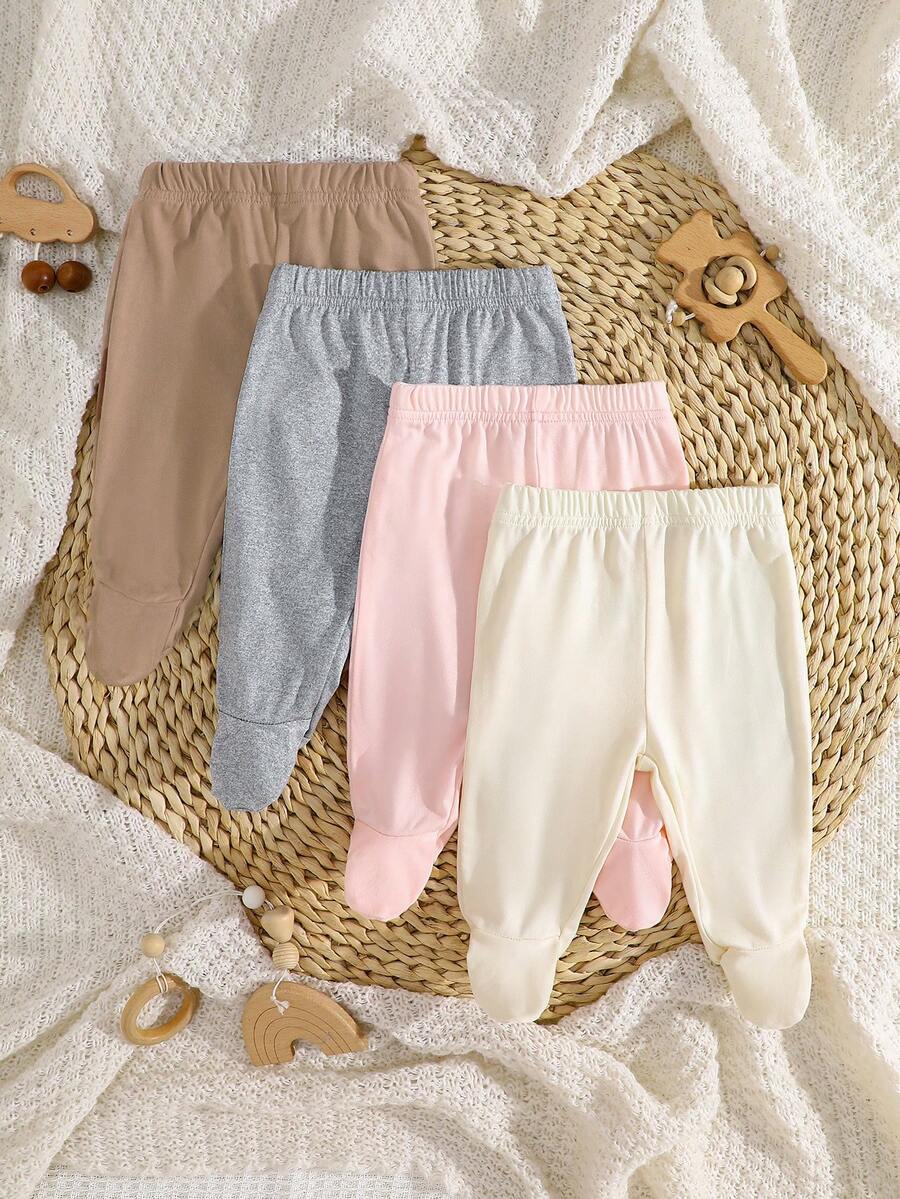SHEIN Conjunto de 4 peças de leggings para bebês recém-nascidas nas cores branco, rosa, preto e cinza. Confeccionadas em tecido canelado macio e elástico, proporcionam um ajuste confortável, são adequadas para todas as estações, além de serem charmosas e simples. Fáceis de vestir e com ótimo custo-benefício, são perfeitas para usar em casa, passeios, férias e no dia a dia. Ideais para bebês de 0 a 3 meses, perfeitas para a primavera/verão. - Multicolorido - Ver 1