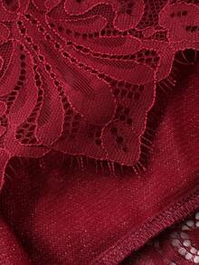DAZY Women's Elegant Silver Lace Patchwork Mid-Length Dress, Autumn/Winter - Burgundy - View 10