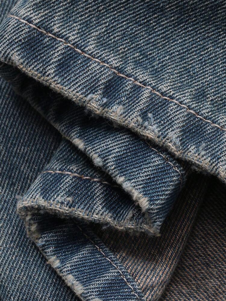 Men's Blue Washed Vintage Straight Leg Jeans, Autumn