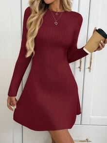 SHEIN LUNE Robe pull ajustée style trapèze couleur abricot pour femme, style décontracté - Rouge foncé - Voir 5