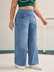 Flexra 大码女式休闲高腰直筒牛仔裤 - 淺色水洗藍 - 查看 4