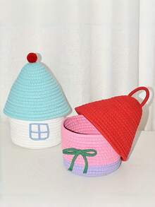 Joivida Bohemian Woven Fabric Storage Basket With Lid | Creative Cute Home Decor & Organizing Solution For Living Room Bedroom, Multi-Functional Sorting Bin/Box/Container, Open Storage Bins For Home Organization - Multicolor - View 6