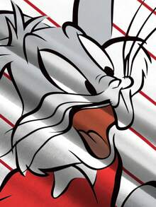 LOONEY TUNES X SHEIN Women's Striped & Cartoon Pattern V-Neck Short Sleeve T-Shirt - White - View 3