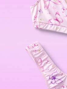 2pcs Butterfly Print Front Closure Bralette & Panty Set, Sweet & Cute Women Lingerie Set For Party, Vacation, Music Festival - Pink - View 5