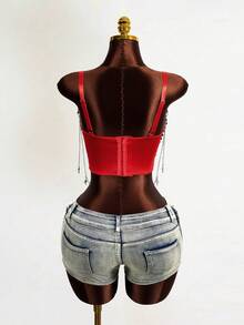 BamGleam Women's Sexy Punk Rivet Chain Strap Camisole - Red - View 2