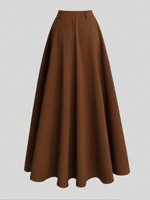 Franclia Women's Elegant Collared Long Sleeve Shirt With Waist Design And High-Waisted A-Line Skirt Two Pieces Set, Casual & Slimming, Brown - Brown - View 3