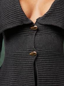 Vixey Áo khoác cardigan tay dài cổ shawl rộng, vạt peplum, dệt gân. - Màu xám đen - Xem 5