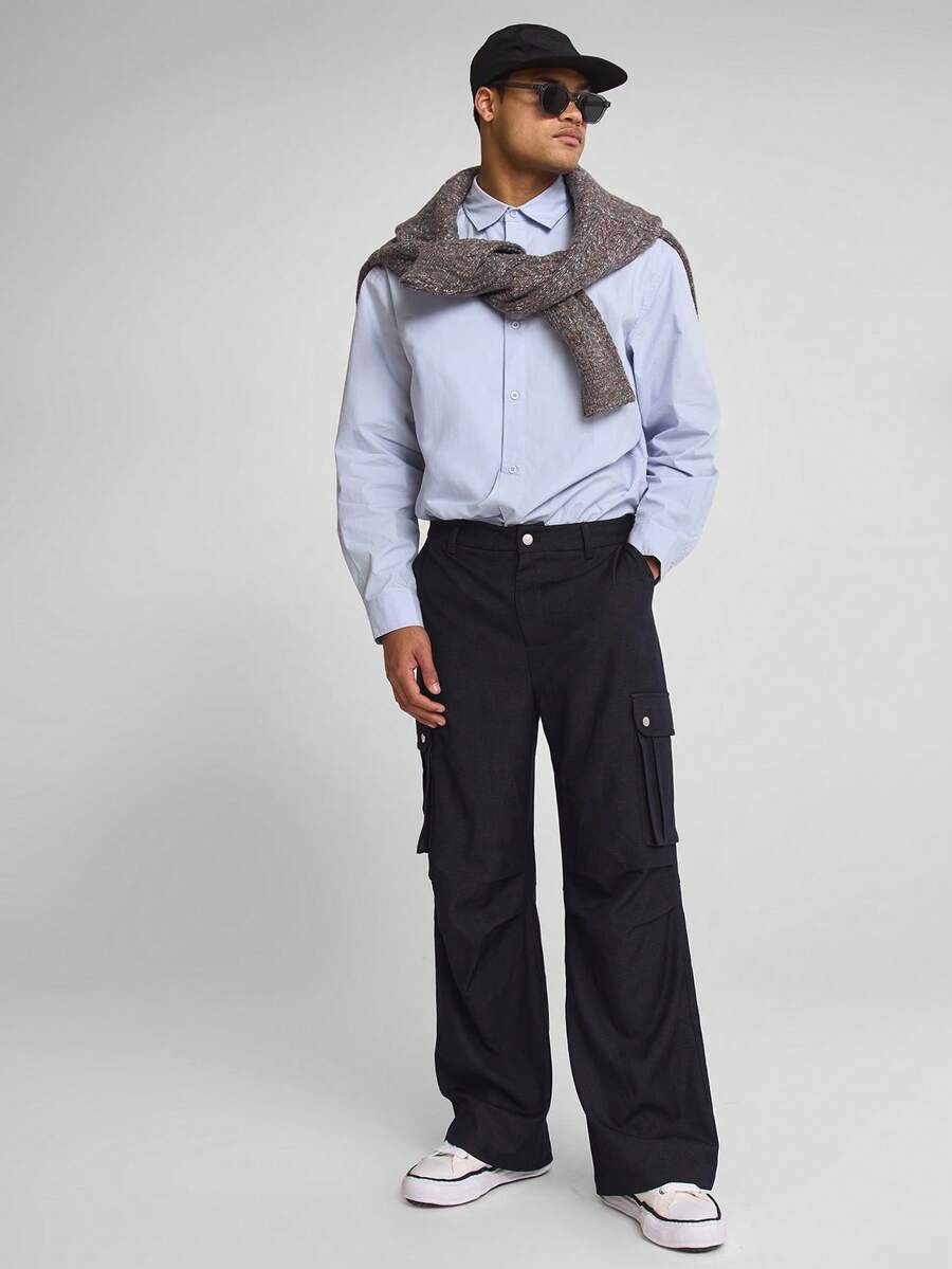 Musero Pantalón de estilo cargo con aspecto de mezclilla, para el armario de primavera y verano - Azul Marino - Ver 1