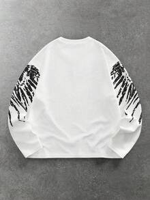 ROMWE MEN Goth Men's Long Sleeve Dark Wing Graphic T-Shirt - Black and White - View 2