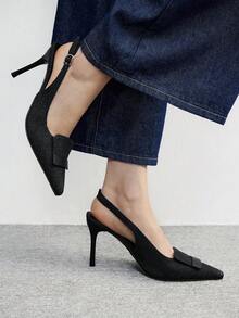 CUCCOO BIZCHIC Commuting Casual Minimalist Closed Toe Thin Heel Women Pumps For Christmas - Black - View 7