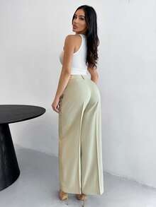 Shopreo Modern Fashion Pearl Embellished Pocketed Women's Elegant Press Crease Pants - Cream - View 2