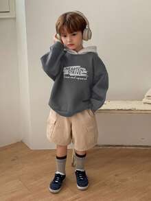 DAZY Sudadera holgada de contraste de color con estampado de eslogan de moda casual para uso diario y de calle para niño, con forro térmico cálido para otoño/invierno