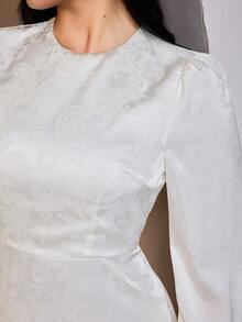 Veilorie Women's Jacquard Round Neck Zipper Waist Elegant Party Long Sleeve Arabic Dress - White - View 7