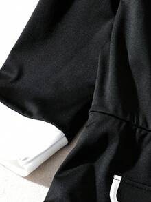 GlowEve CURVE 大码女士时尚优雅X型圆领七分袖口袋撞色商务休闲连体裤 - 黑色 - 查看 5