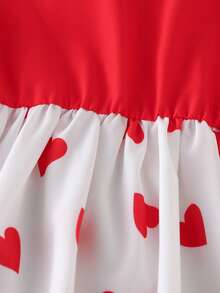 Elladie kids 情人节女童编织荷叶边领泡泡袖爱心印花连衣裙 - 紅色 - 查看 6