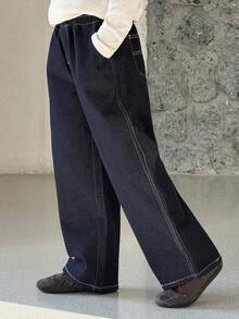 DAZY Tween Boy Casual Elastic Waist Slant Pocket Loose Fit Jeans, Autumn - Black - View 3