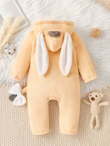 SHEIN Perso Play Infant Plush Cartoon Hooded Jumpsuit, Cute Long Sleeve Baby , Donkey Design, Autumn/Winter - Multicolor - View 2