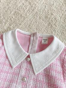 PrepCrw 女童翻领长袖网纱拼接连衣裙 - 淺粉色 - 查看 4