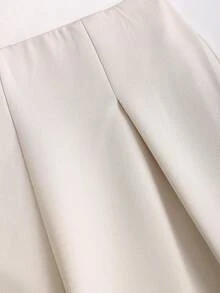 SHEIN Clasi 女式纯色纹理面料阔腿休闲裤 - 杏色 - 查看 3