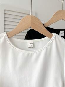 SHEIN 3件套 少女修身休闲纯色圆领褶皱短袖T恤 - 彩色 - 查看 9